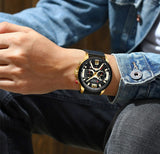 Relógio Masculino Curren Chrono Edition Pulseira Couro Legítimo Linha Luxo Relógio Curren Gold - Acessórios 019 elefanteonline.com.br 