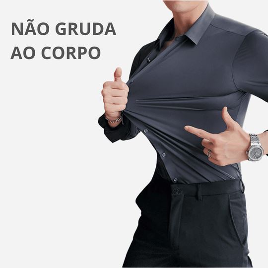 Camisa Social Elástica Anti Amassado Camisa Social Elástica - Fitness elefanteonline.com.br 