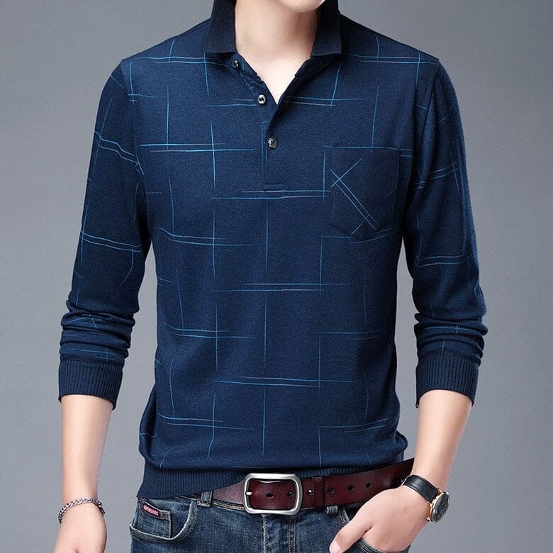 Camisa Masculina Polo Manga Longa Trendy Camisa Masculina Polo Manga Longa Trendy elefanteonline.com.br Azul PP 