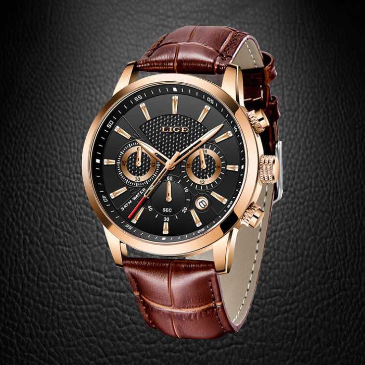 Relógio Masculino LIGE Elegant Men Linha Luxo Relógio Elegant Men - Acessórios 043 elefanteonline.com.br Marrom Gold Black 
