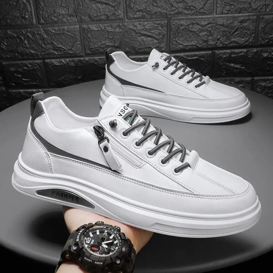 Tênis de Couro Masculino Luxuoso - Exclusive Fashion™ Tênis Exclusive Fashion™ - Calçados elefanteonline.com.br Branco e Cinza 39 